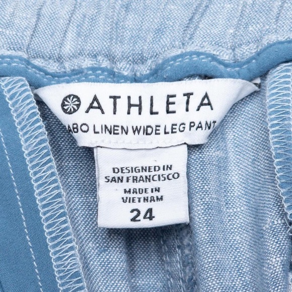 ATHLETA Cabo Wide Leg Pants 100% Linen Drawstring Blue Chambray Plus Sz 24 - Picture 7 of 9